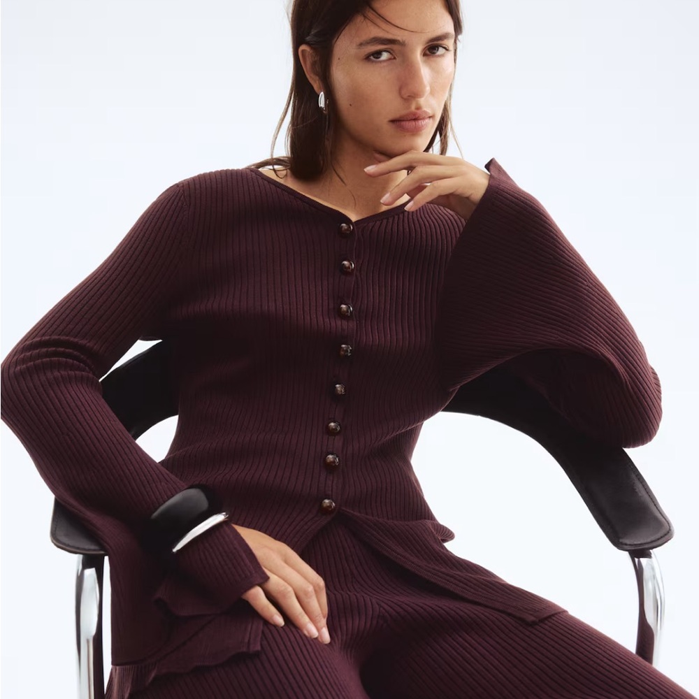 H&M Deep Brown Ribbed Knit Top